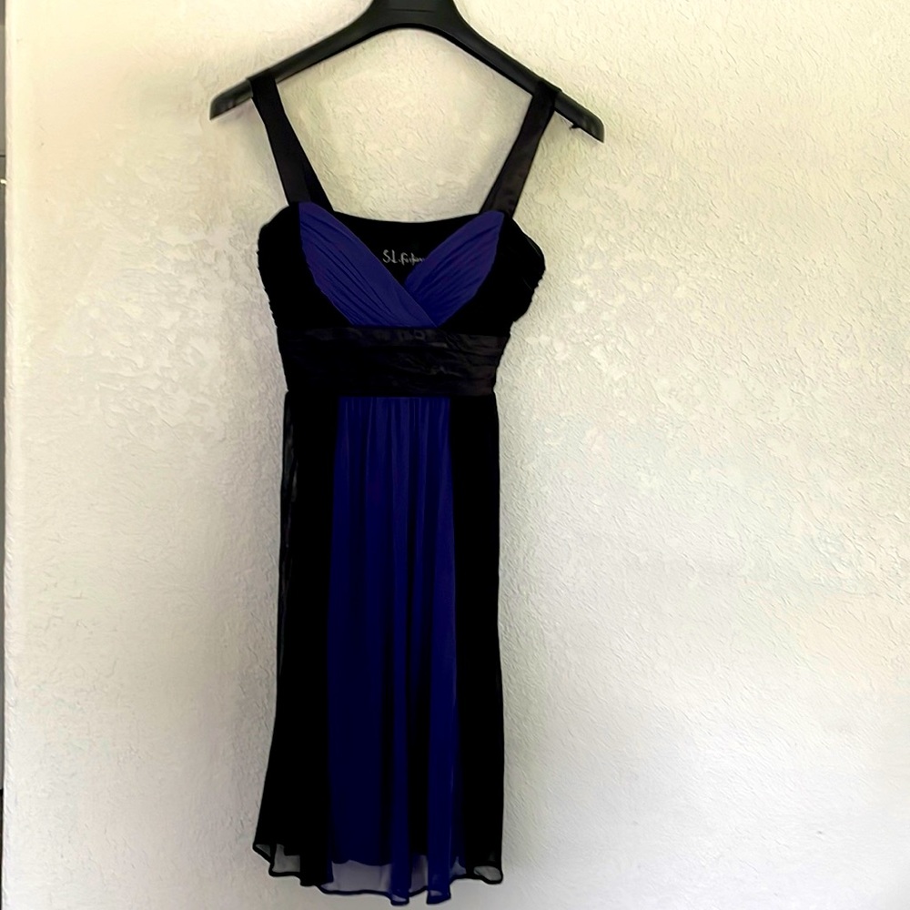 Black with blue cocktail/party dress. Size 6